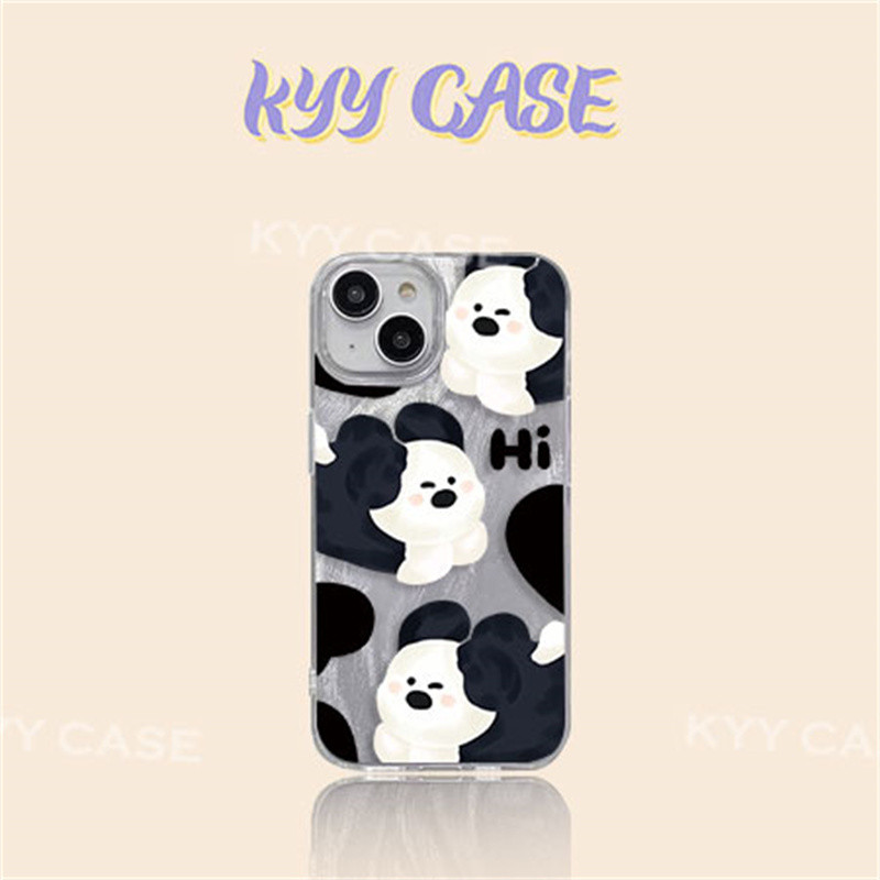 Casing Ponsel Anak Anjing Hitam dan Putih yang Lucu, casing iPhone, cocok untuk iPhone 6 7 8plus 11 