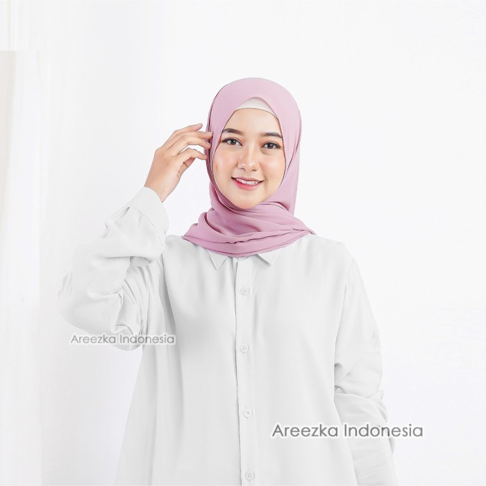 NEW -Areezka Tunik Putih Bersih Toyobo Baju Kerja Putih Kemeja Putih - L