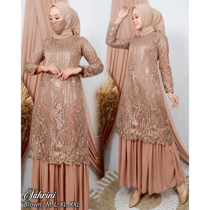 NEW -Gamis Brukat Mix Ceruty - Gamis Brukat - Gamis Brukat Terbaru - Maroon, M