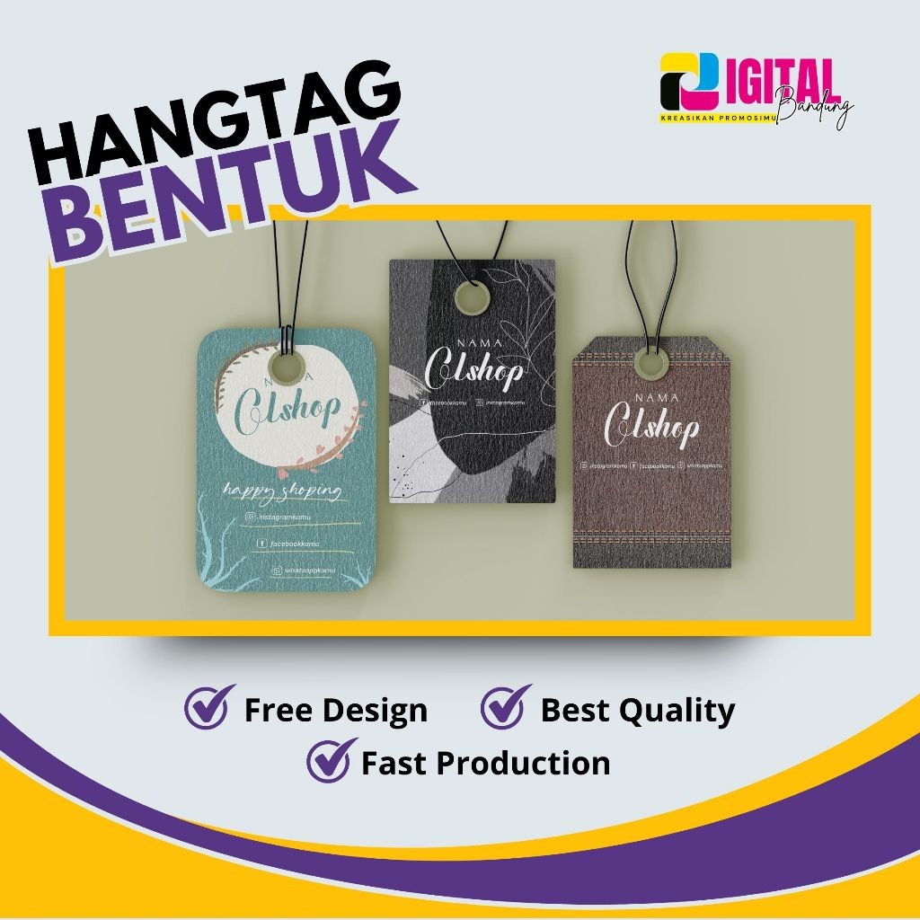 

Cetak Label Baju Bentuk Custom Desain 1 Sisi Hang Tag Merek Sendiri Cetak Label Unik GRATIS Desain