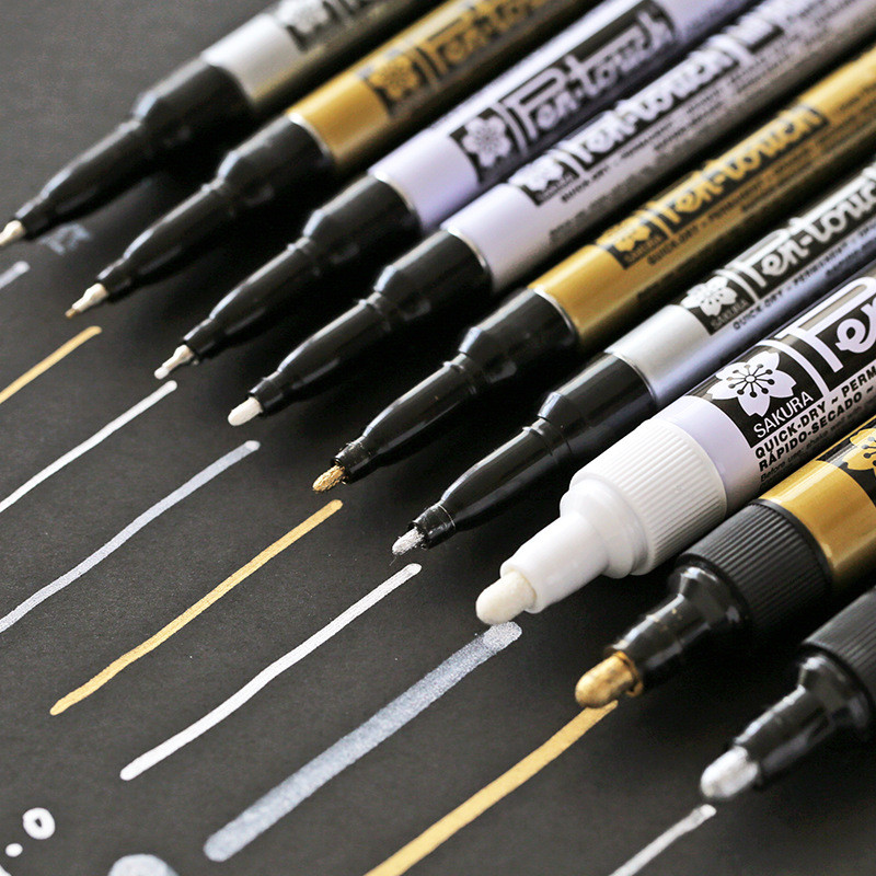 

0.7/1.0/2.0mm Student Sketch Graffiti Art Markers Hook Liner Pen Silver Gold Permanent Metallic Marker Pens Japanese Stationery