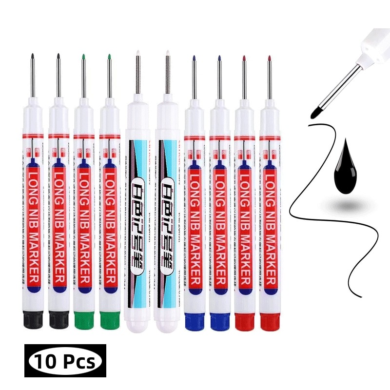 

10Pcs 20mm Deep Hole Long Nib Head Markers For Metal Perforating Pen Waterproof Bathroom Woodworking Decoration Multi-Purpose