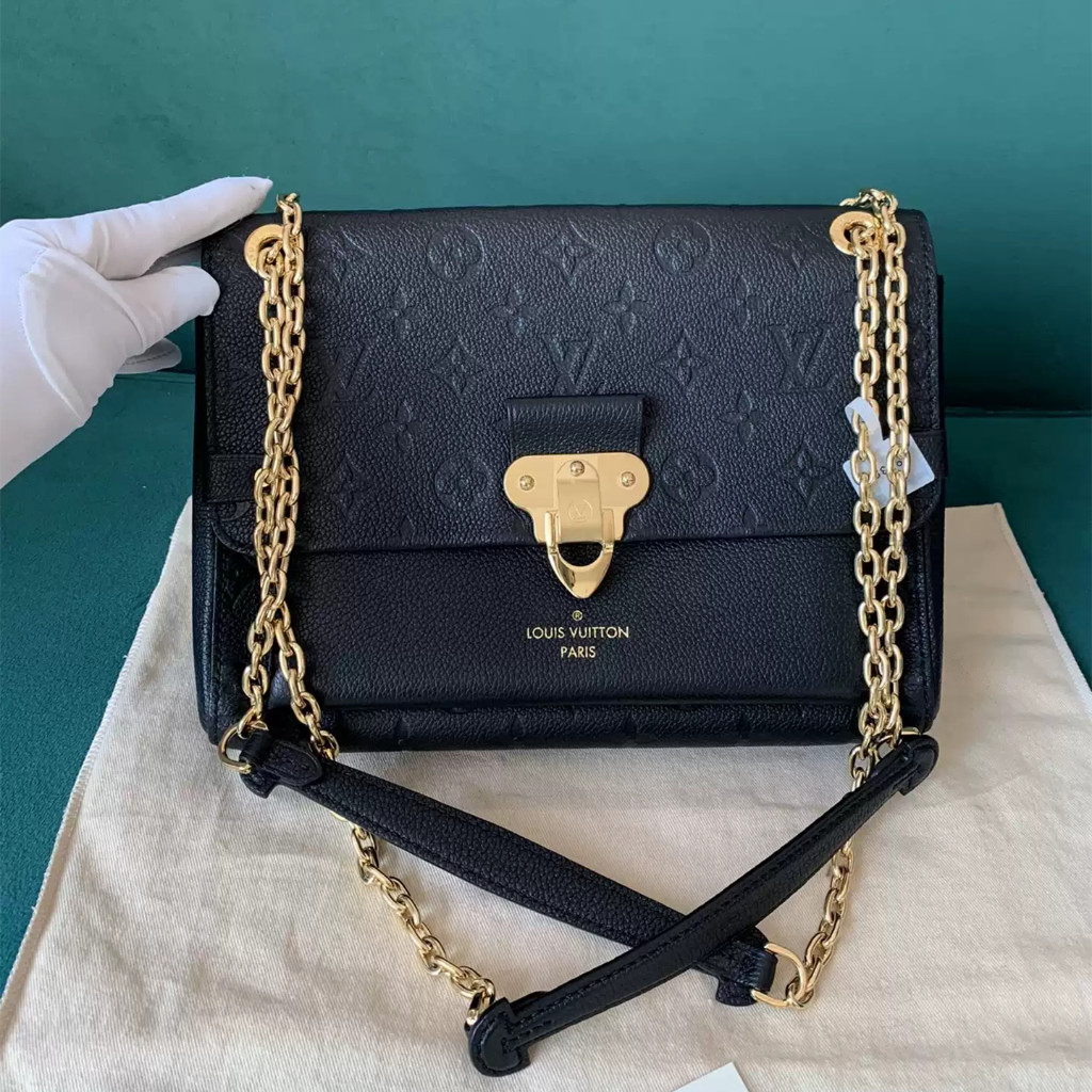 【bekas asli】（M44550） Louis Vuitton VAVIN tas rantai/tas bahu kulit anak sapi hitam/tas selempang/tas