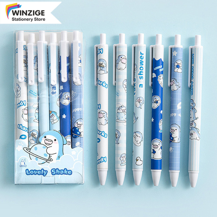 

Winzige Set 6pcs pulpen gel lucu 0.5mm pulpen aesthetic retractable gel pens pen mekanik tinta hitam pink stationery school stuff