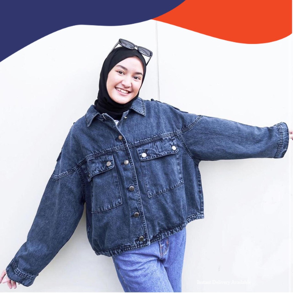 ALMA JAKET JEANS SNOW OVERSIZE LD 110 - 150 CM I JAKET JUMBO DENIM WANITA/ Stylish