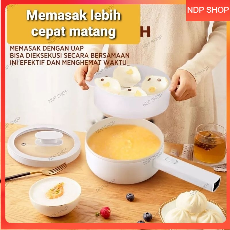 panci serbaguna elektrik 1,5 Liter 2 & 1 steamer panci kukus panci listrik teflon penggorengan pengu