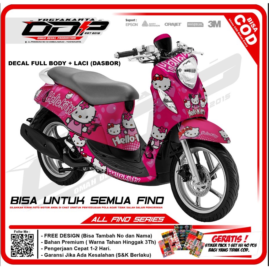 Decal stiker yamaha  Fino 125 grande full body dekal sticker logo striping motor motif HELLO KITTY