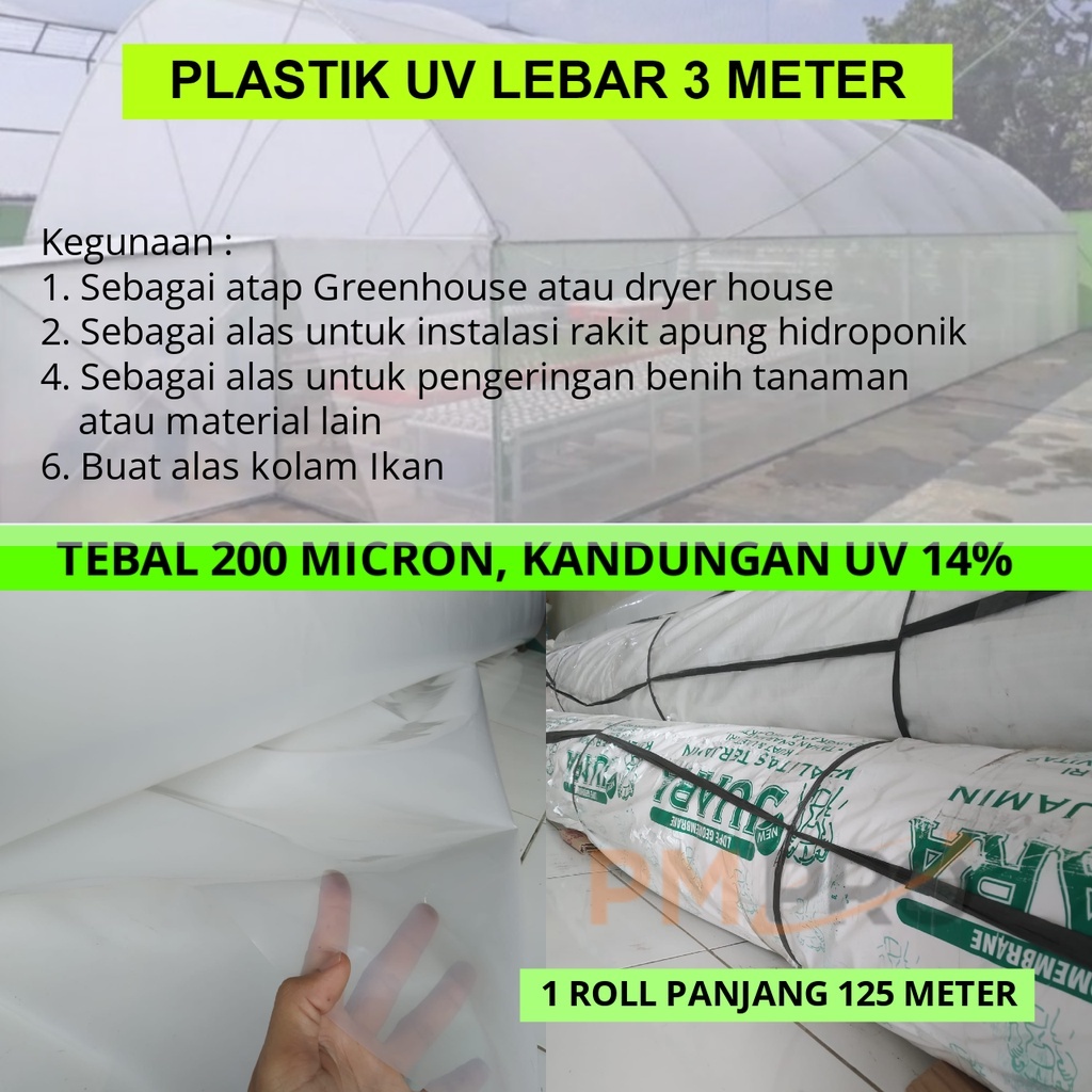 Plastik UV 14% JUARA Lebar 3 Meter Tebal 200 Micron Pelastik Yupi Untuk Atap Green House Hidroponik