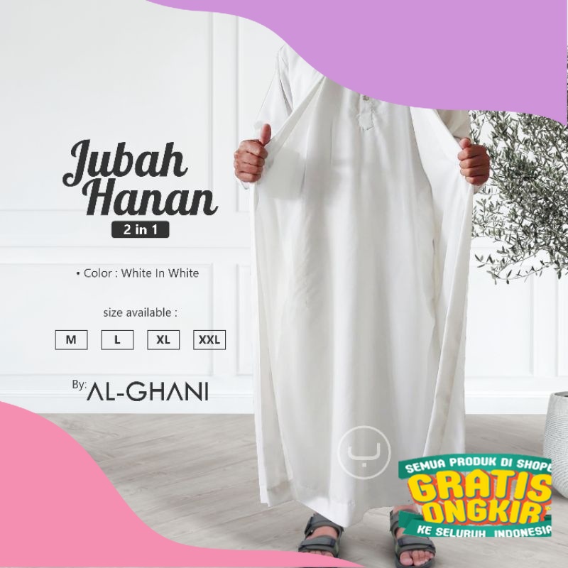 1 set jubah pria luar dalam, jubah hanan 2 in 1, jubah gamis pria premium bahan katun exlusive by al