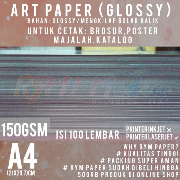 Kertas Art Paper 150 gsm A4 isi 100 Lbr / Bahan Brosur Glossy 150 gram