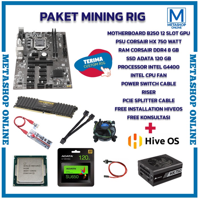 Paket mining rig Crypto siap pakai tanpa vga gpu bisa custom