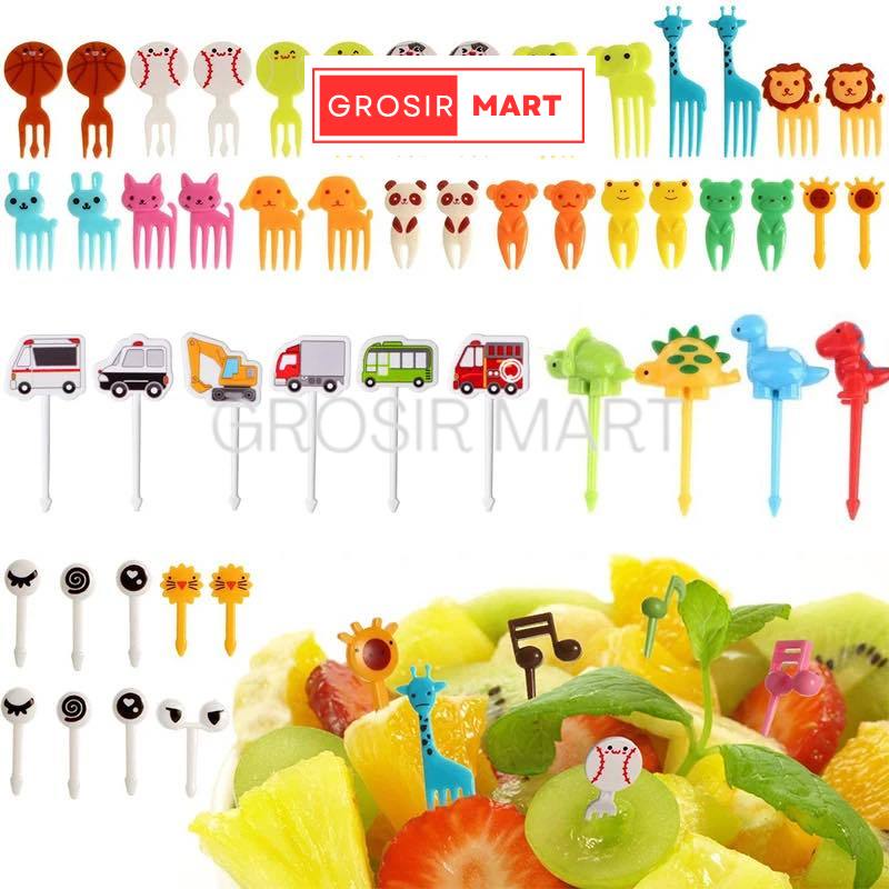 GrosirMart Tusukan Bento Karakter Gemoy Garpu Bento Buah Kue Dessert Foodpicks Dekorasi Hias Bento Motif Mata Hewan Daun Kacamata Dino Mobil Lucu Lunch Anak