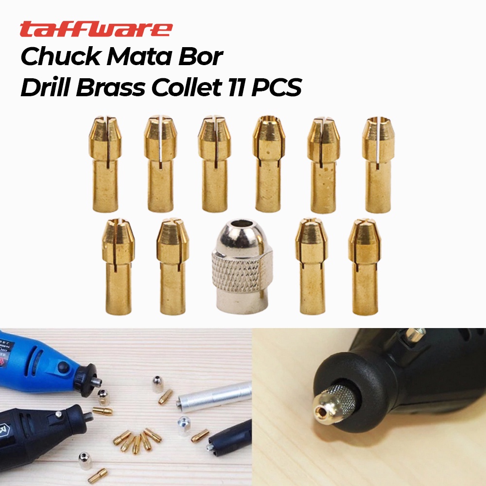 Taffware Chuck Mata Bor Drill Brass Collet 11 PCS - DMPJ-31 - Golden Mata Bor Kuat Dengan Bahan Besi