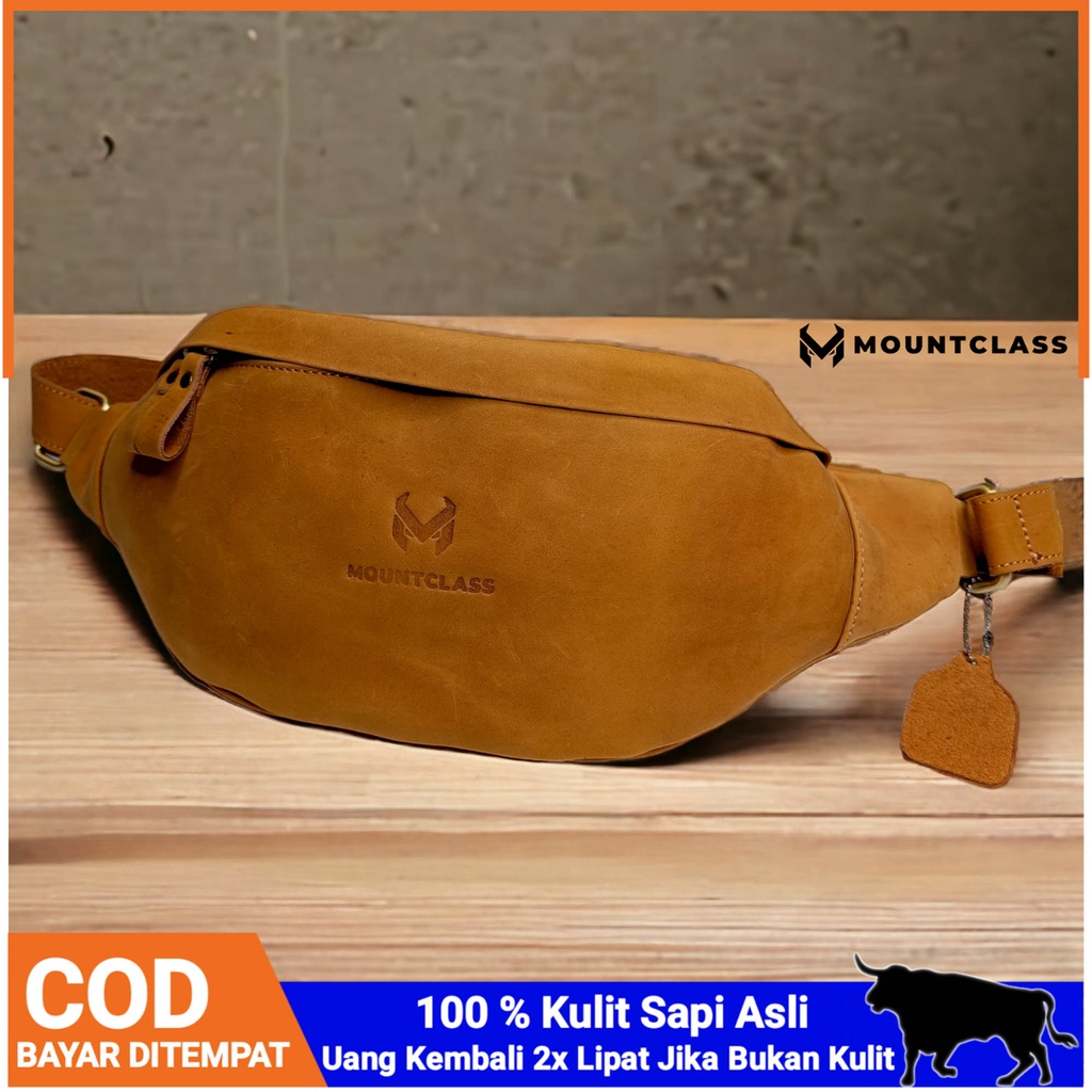 (Mountclass) Tas Selempang Waistbag Pinggang Kulit Asli Pria 100% Original Garut Terbaru Coach Brand