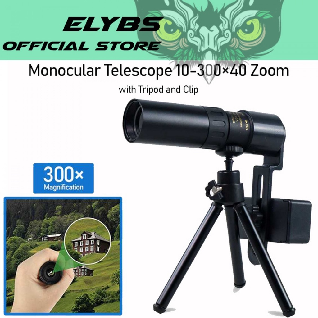Teropong Jarak Jauh Monocular Telescope Zoom 10-300 Tripod Mini Clip