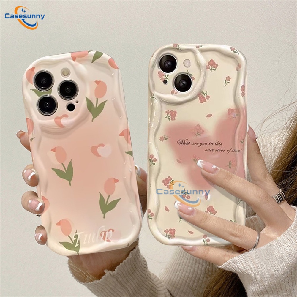 Casing hp Samsung A14 A04e A04 A04s A13 A03s A03 A12 A11 A10s A20s A30s A21s A02s A32 A51 A23 A50s A52s A50  A52 A20 M11 M12 Tulip Flower and Crushed Butterfly 3D Soft Wave Edge TPU Phone Case Cover Case