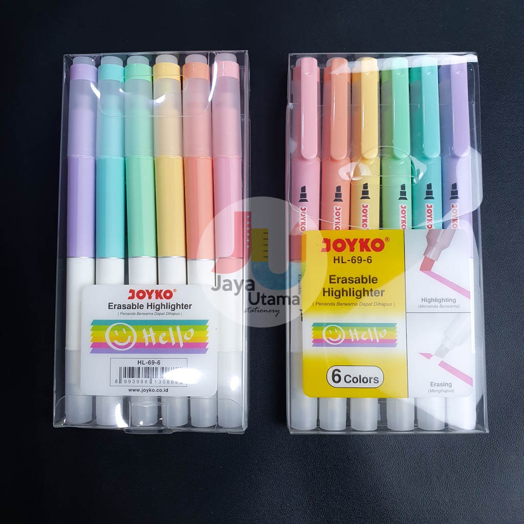 

mdn Joyko HL-69-6 Erasable Highlighter 1 Set Isi 6 Pcs Dual Tip Penanda Dapat Dihapus