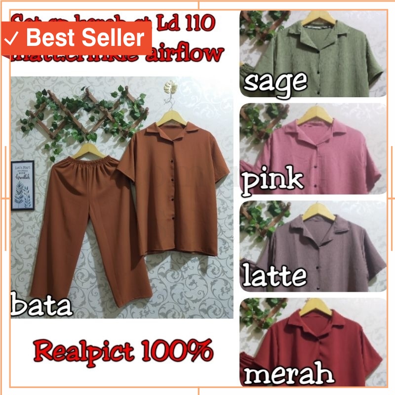 Fashion Wanita Premium - Ld 110 setcel lengan pendek crinkle airflow/setelan cp crinkle/setelan pend