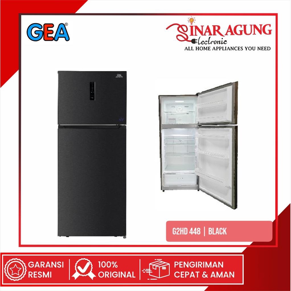 [COD] KULKAS / LEMARI ES GEA G2HD448 /  G2HD-448 / HD448 BLACK INOX (2 PINTU / 448 LITER) GARANSI RE