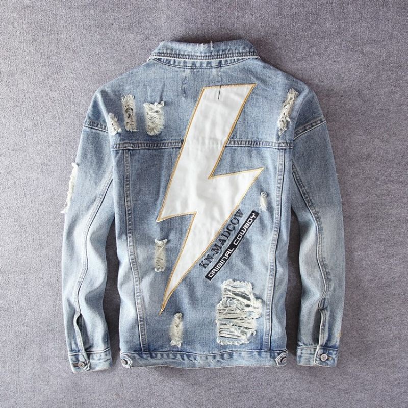 New men's denim jacket embroidered printed jacket