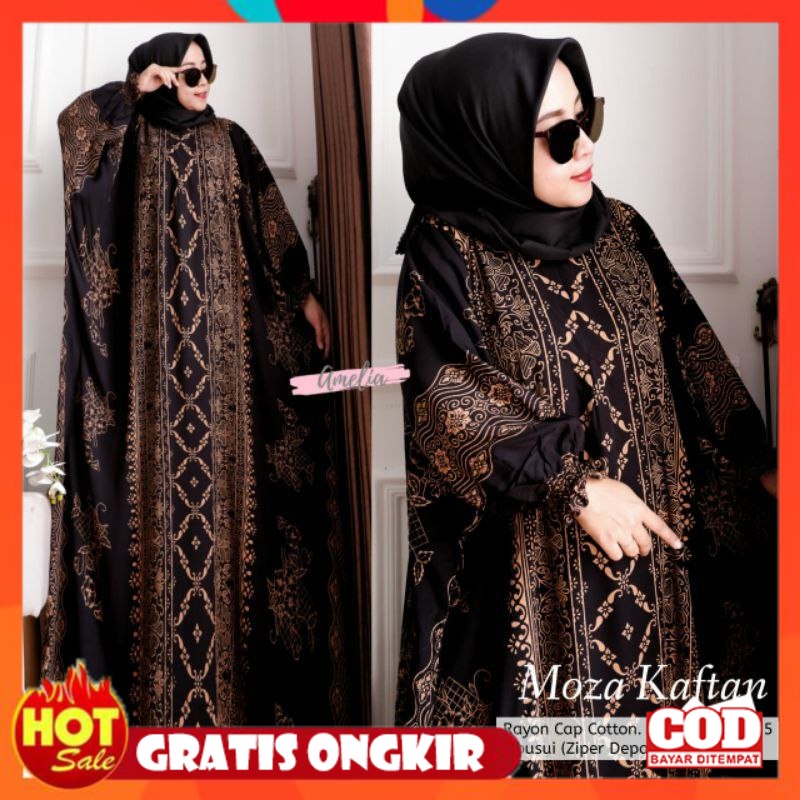 KAIN ADEM HALUS TEBAL / Moza Kaftan Long Dress Jumbo Daily Busui Motif Cap Bahan Rayon by Amelia Gam