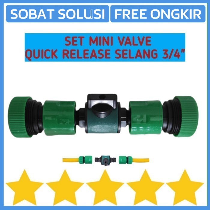 SET QUICK RELEASE 3/4 INCH + MINI VALVE STOP KRAN SAMBUNGAN SELANG AIR
