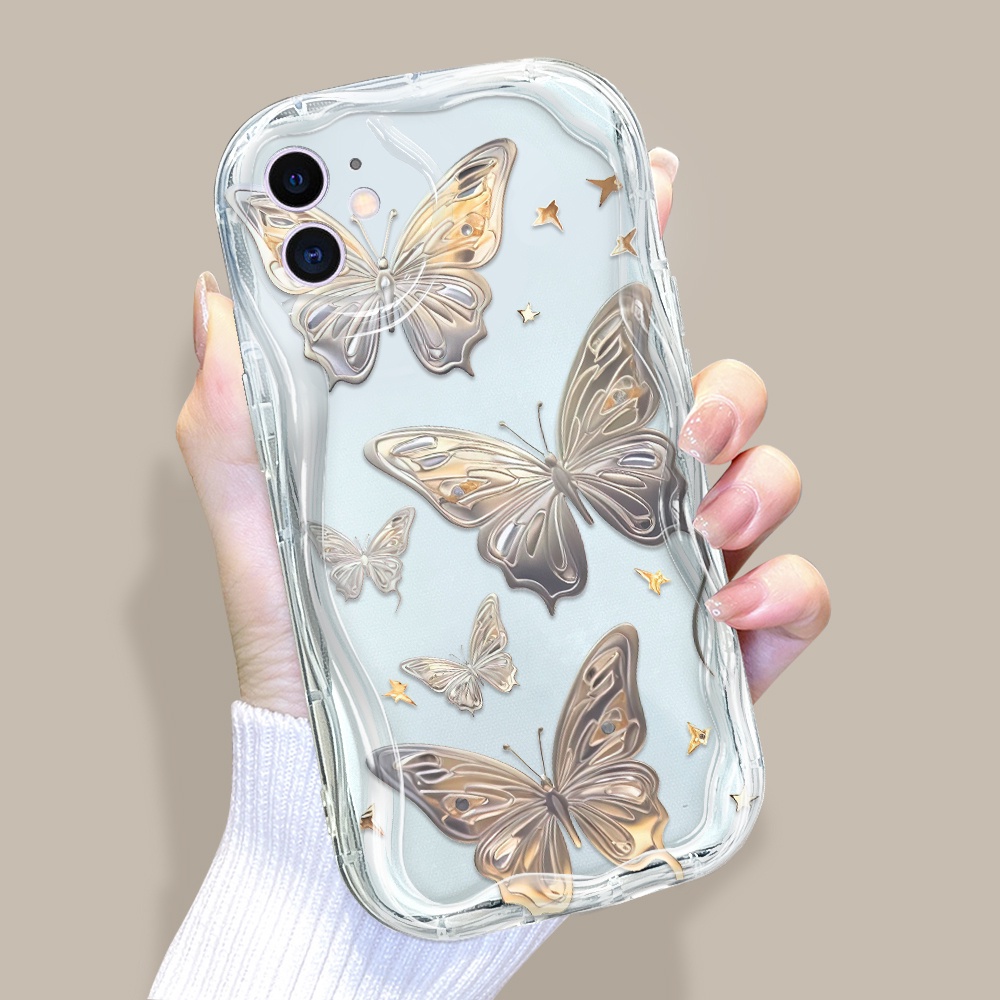Casing Hp Untuk Compitable With iPhone 11 Softcase Golden Butterfly Cassing Handphone Cream Texture 