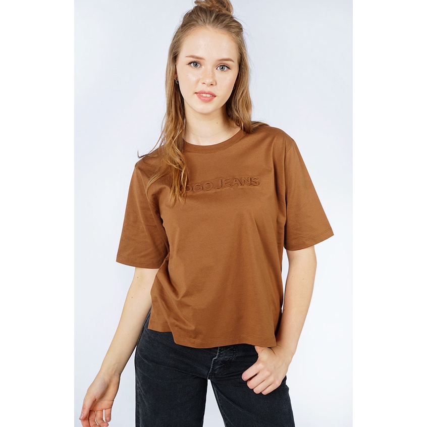 Logo Jeans Kaos Wanita Boxy Izzora Brown 12813L4BW