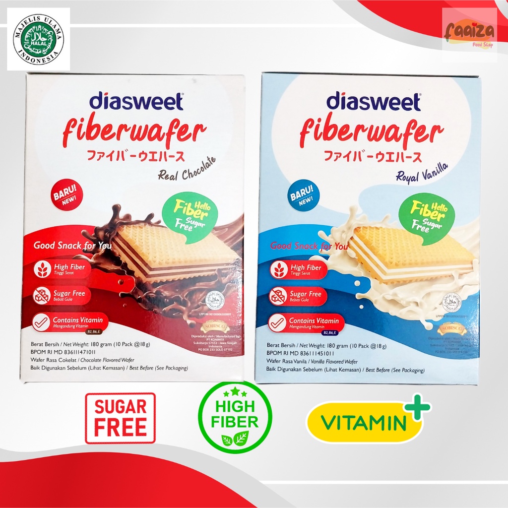 

Diasweet FiberWafer 180gr (10x18gr) Snack Diet Wafer Bebas Gula