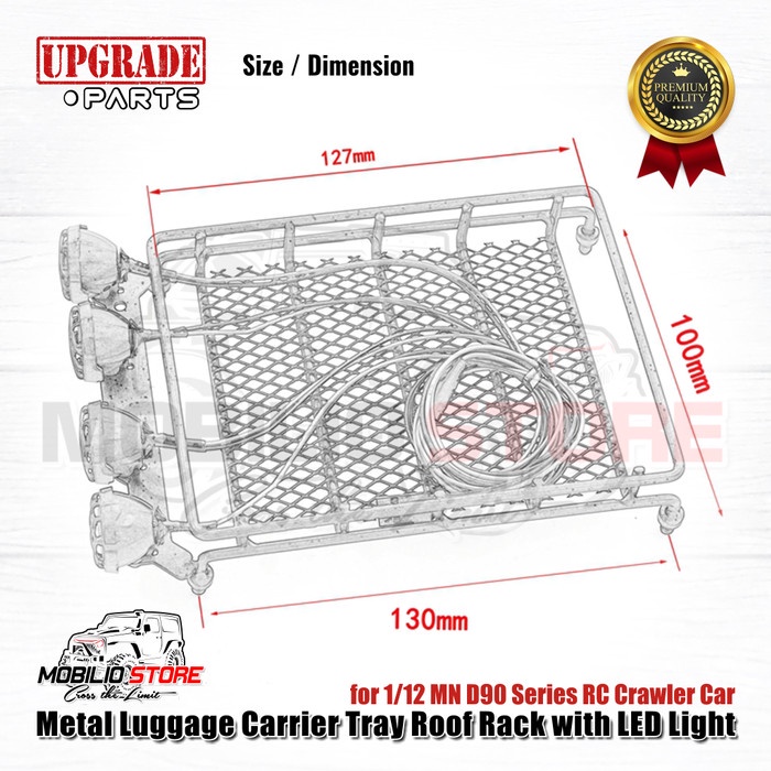 Metal Luggage Carrier Tray Roof Rack with LED Light for RC MN D90 99