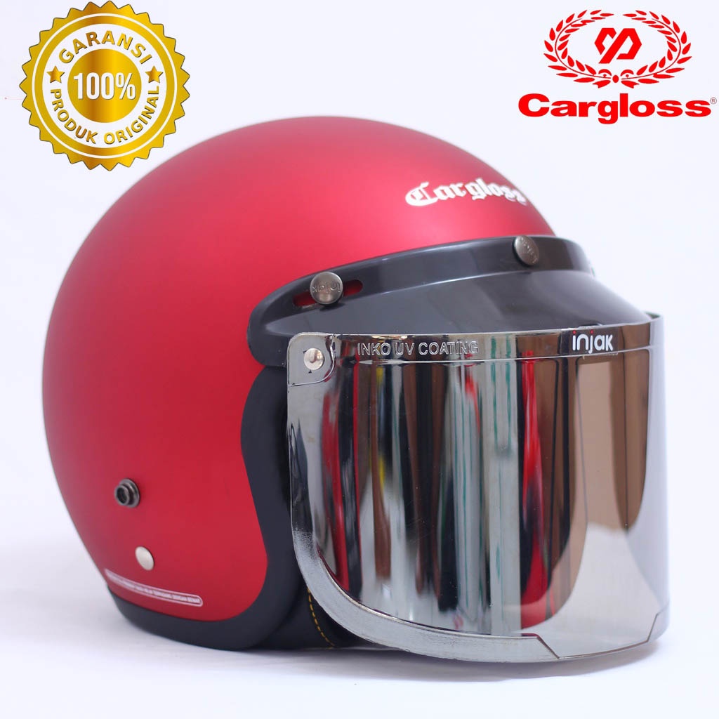 Helm CARGLOSS CFM ORIGINAL + VISOR KACA DATAR INJAK HITAM smoke retro bogo SNI
