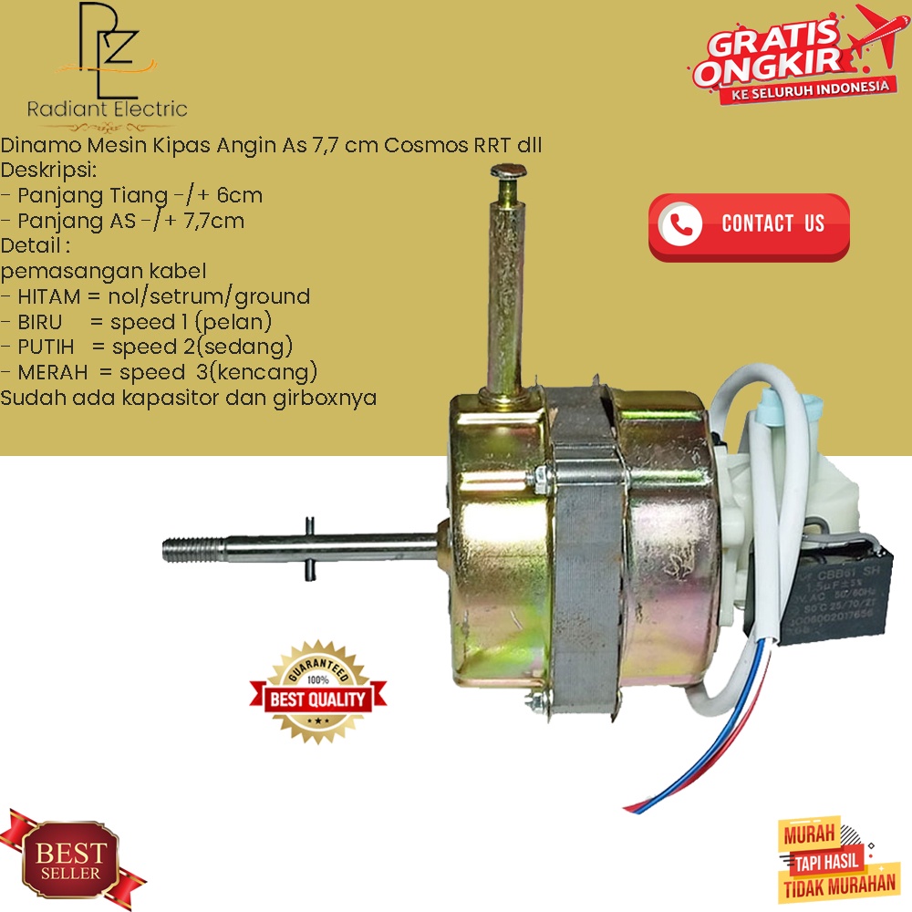 Dinamo Mesin Kipas Angin As 7,7 cm Cosmos RRT dll 16 in