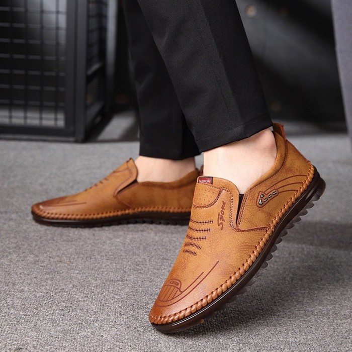 PROMO 100% ASLI KULIT Sepatu Pria IMPORT Slip On Tanpa Tali Casual 061 - Putih, 38 TERMURAH