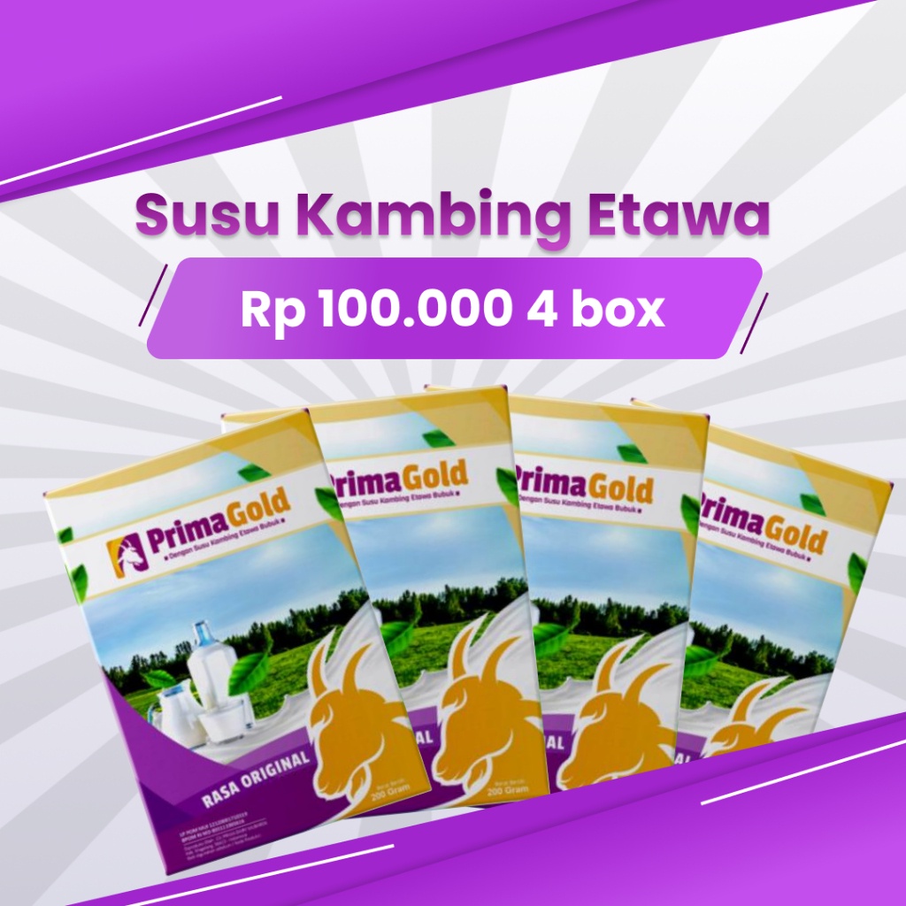 

PAKET HEMAT 4 BOX SUSU KAMBING ETAWA BUBUK PRIMAGOLD / GOLDENGOAT / SIGOAT ALAMI MURAH ORIGINAL UNTUK ATASI NYERI TULANG PUNGGUNG SENDI ASAM URAT PEGAL LINU SYARAF KEJEPIT ASMA SESAK NAFAS BATUK MENAHUN PARU-PARU NYERI DADA