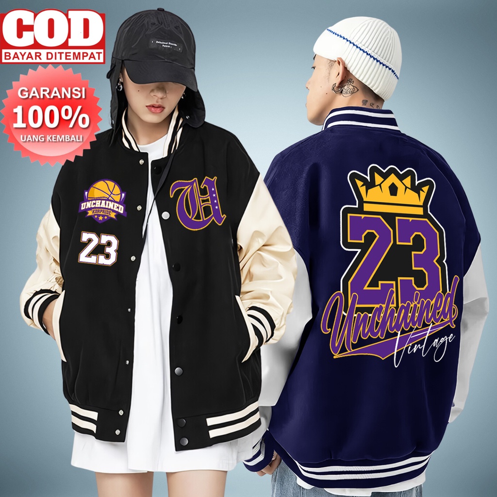 PROMO COD Jaket Varsity Motif Simple Varsity Pria Wanita Varsity Polos Jumbo M-XXL Varsity Besar M-2