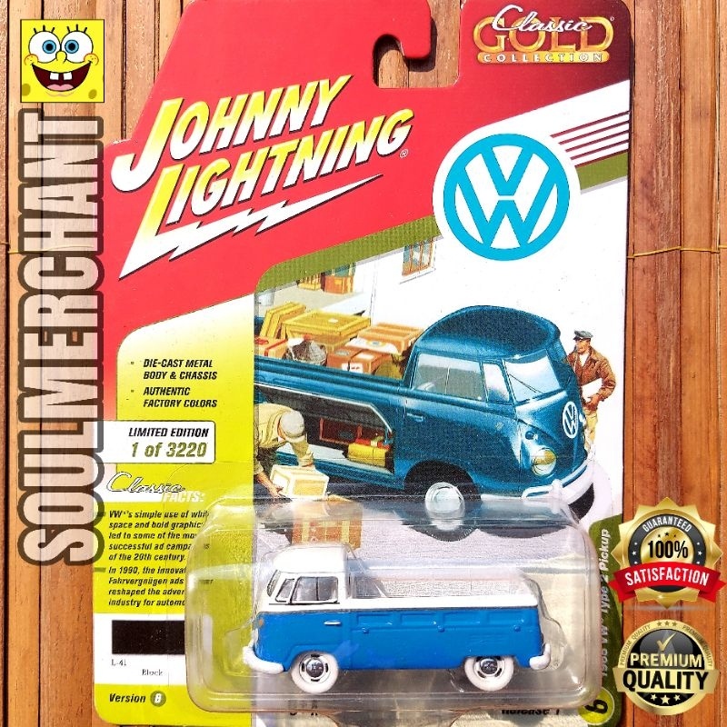 Johnny Lightning 1965 VW Volkswagen Type 2 Pickup Hitam Diecast White Lightning