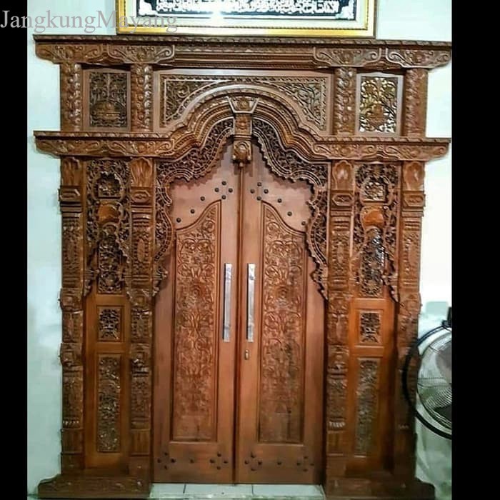 Pintu gebyok 2,5 meter kusen kayu jati solid ukir natural Asli Jepara murah