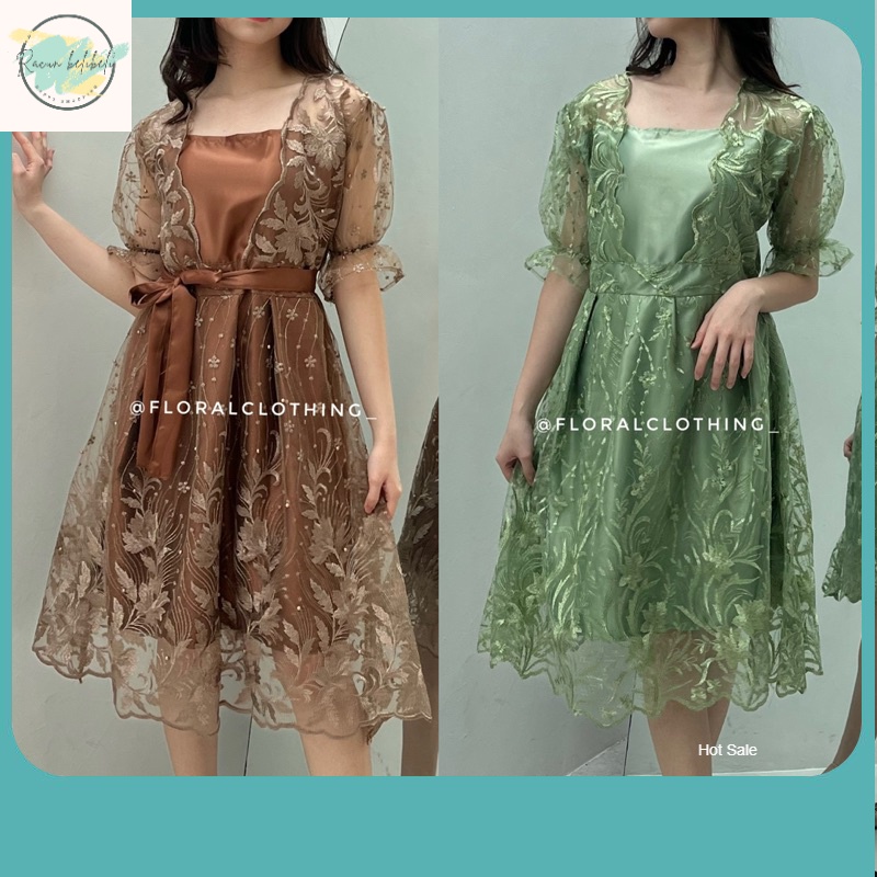 Dres Wanita Terkini / F181 Dress wanita kondangan bridesmaid pesta mewah bahan satin brokat premium
