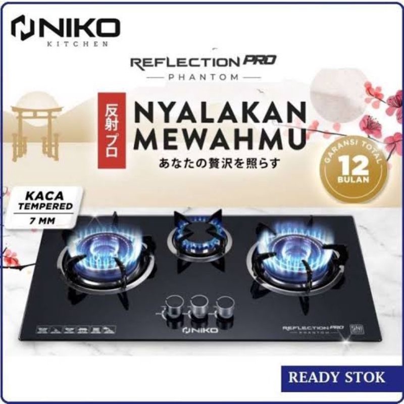 Kompor Gas Kaca 3 Tungku - Niko Pro Phantom Kompor Gas Tanam 3 Tungku