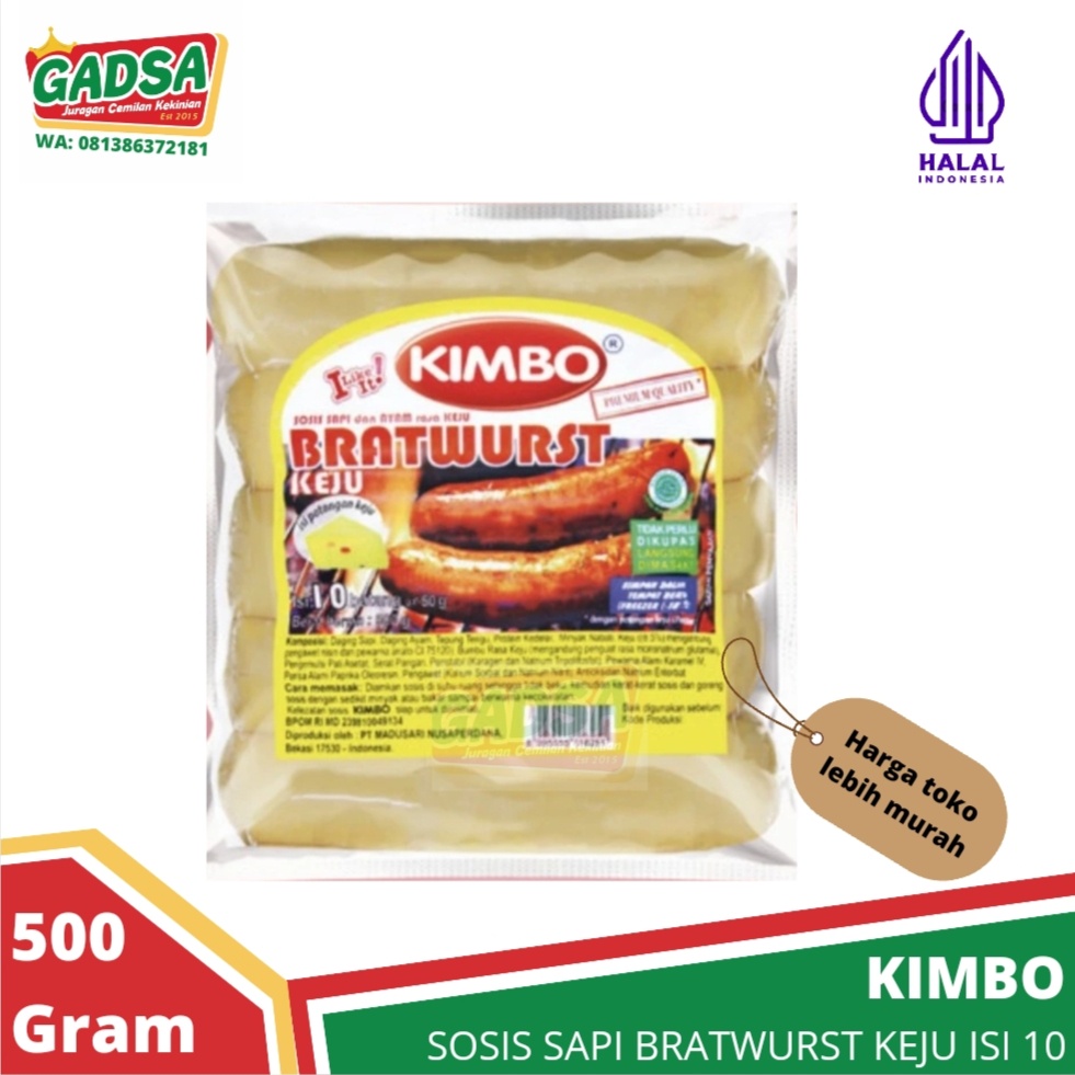 

Sosis Sapi Kimbo Bratwurst Keju 500 gram isi 10