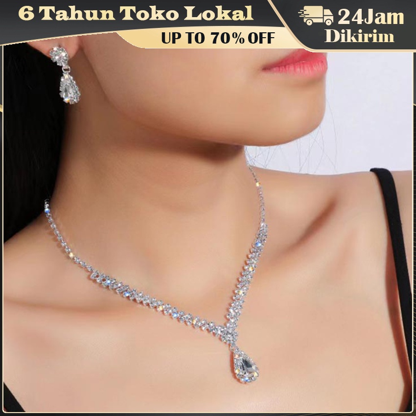 Earring & Necklace Bridal Wedding Set / Set Perhiasan Kalung Anting / Kalung Anting Liontin