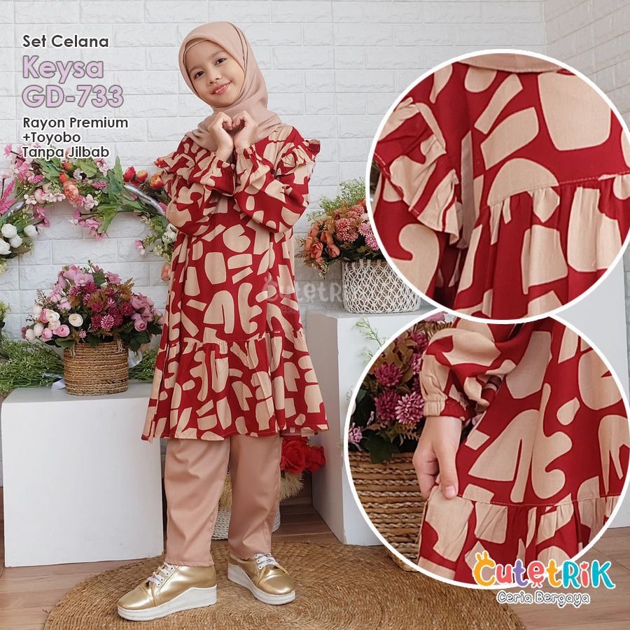Baju Anak Perempuan Setelan Anak Tunik dan Celana Keysa usia 5-12  tahun  Cutetrik