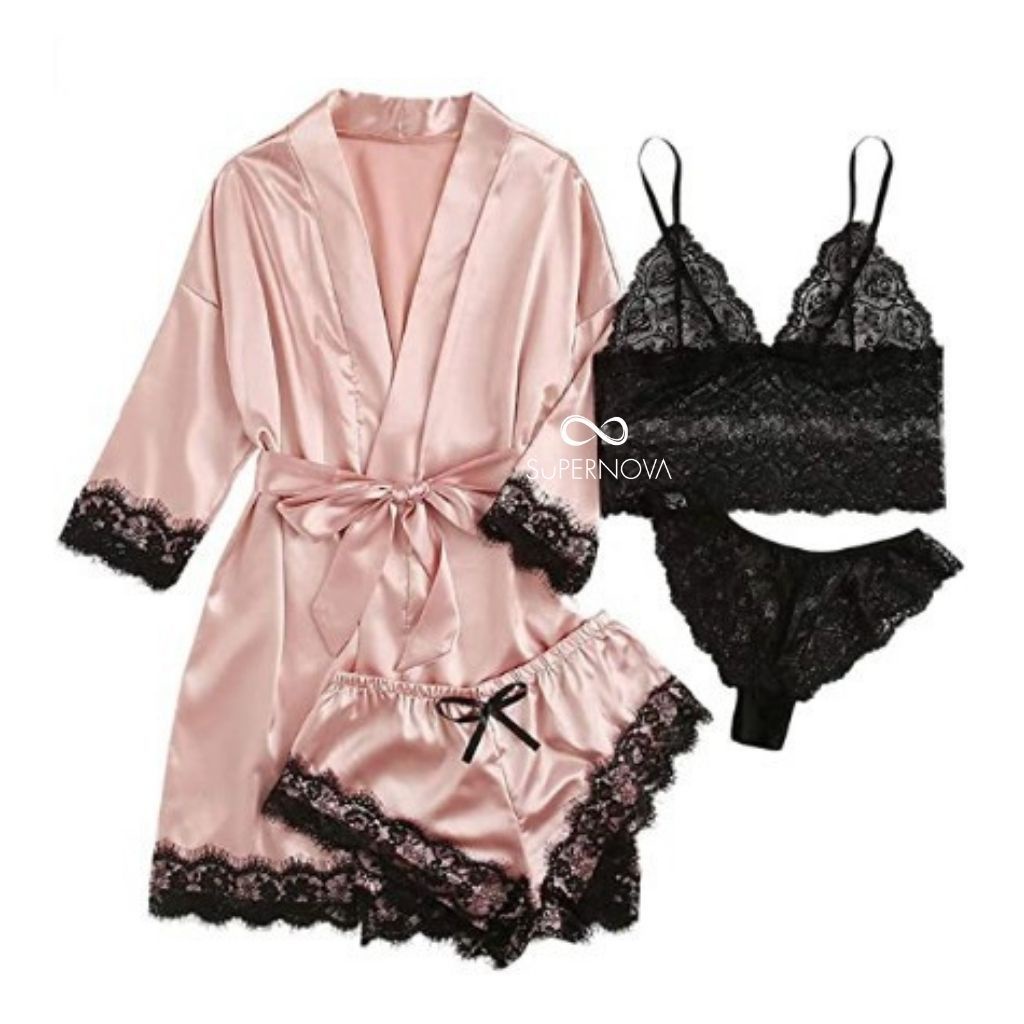 [SUPERNOVA] VICTORIA SET 3 BAJU CELANA & KIMONO ROBE Satin Mewah Cantik Piyama Baju Tidur