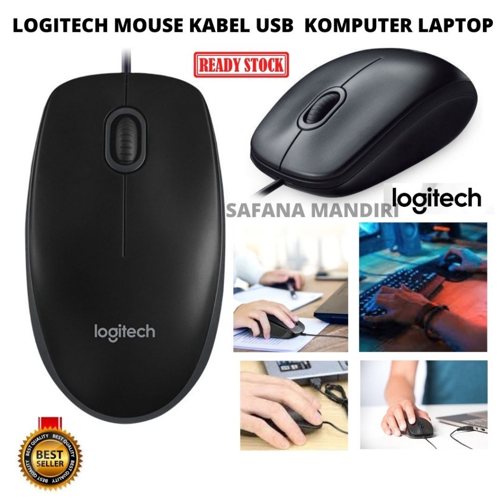 Logitech Wired Optical Mouse Kabel USB Komputer Laptop Kuat Tahan Lama
