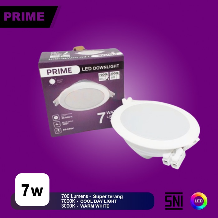 PRIME Lampu Downlight  LED 7 Watt Cool White / Warm White SNI 3,5 Inch