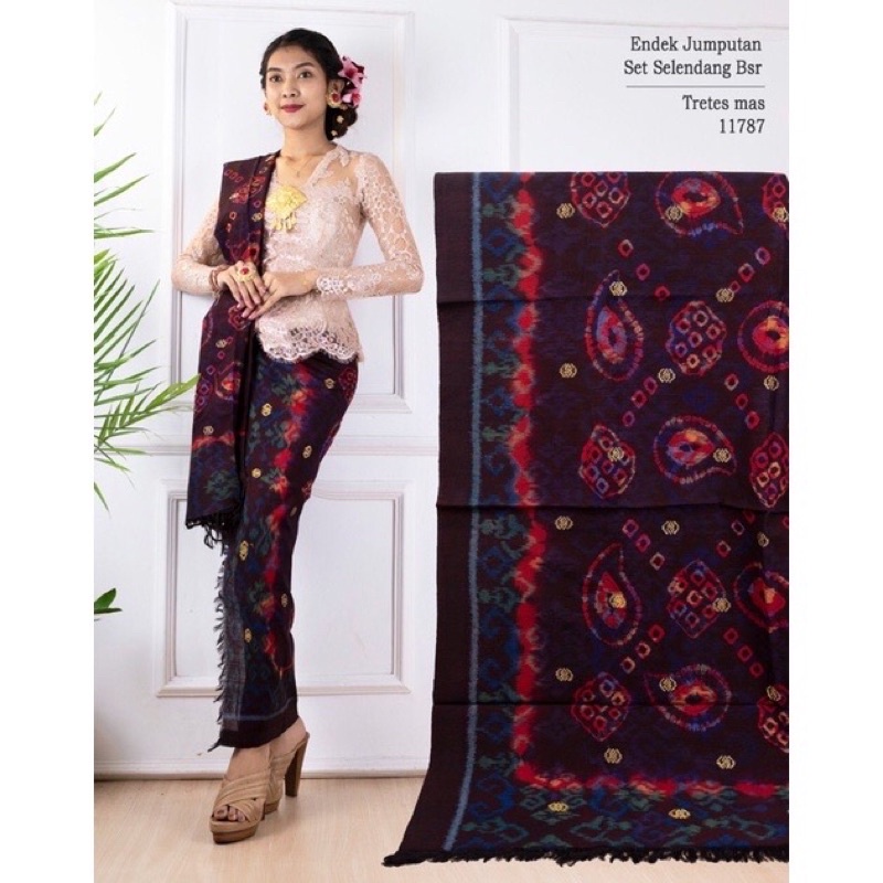 Kamen Endek Jumput Keong Tretes Banyumas Set Selendang