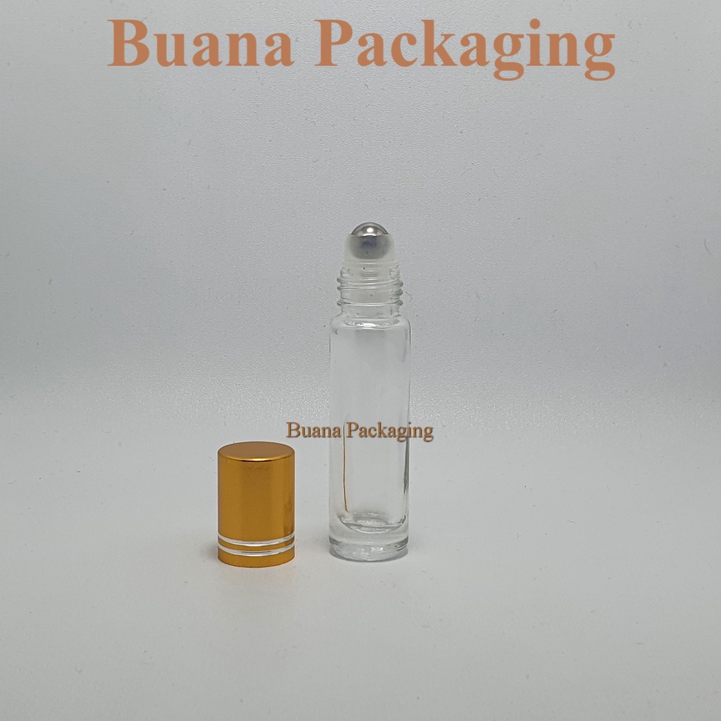 Botol Roll On 10 ml Clear Original Tutup Stainles Emas Shiny Garis Bola Stainles / Botol Roll On / Botol Kaca / Parfum Roll On / Botol Parfum / Botol Parfume Refill / Roll On 10 ml