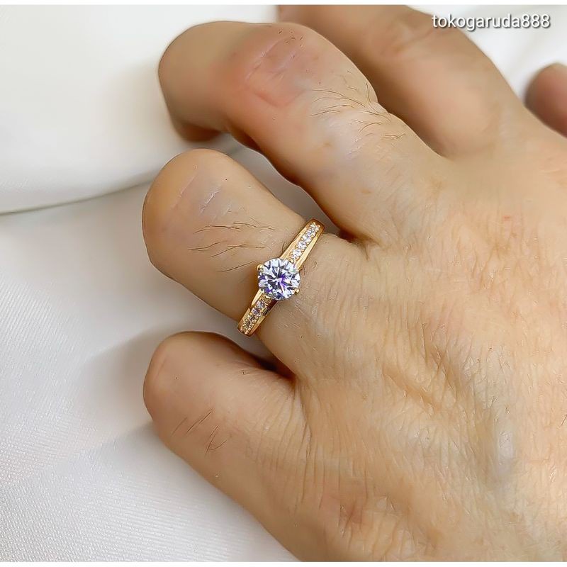 Cincin anak dan dewasa emas aali kadar 700 70% solitaire seperti berlian. batu zircon putih permata 