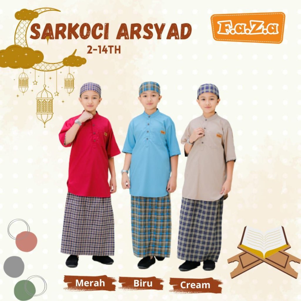 Baju Muslim Simple | Set Sarung Koko Peci Anak Sarkoci Arsyad by Faza