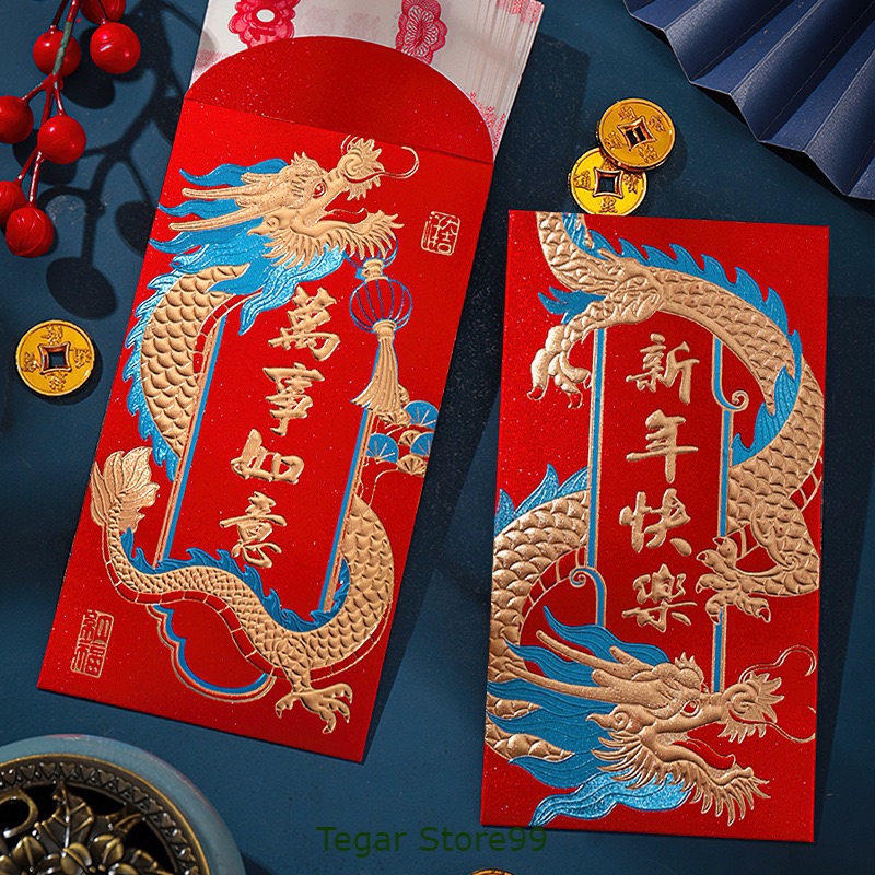 

6pcs Angpao Merah 2024 FU NAGA DRAGON Imlek PREMIUM Red Envelope Murah